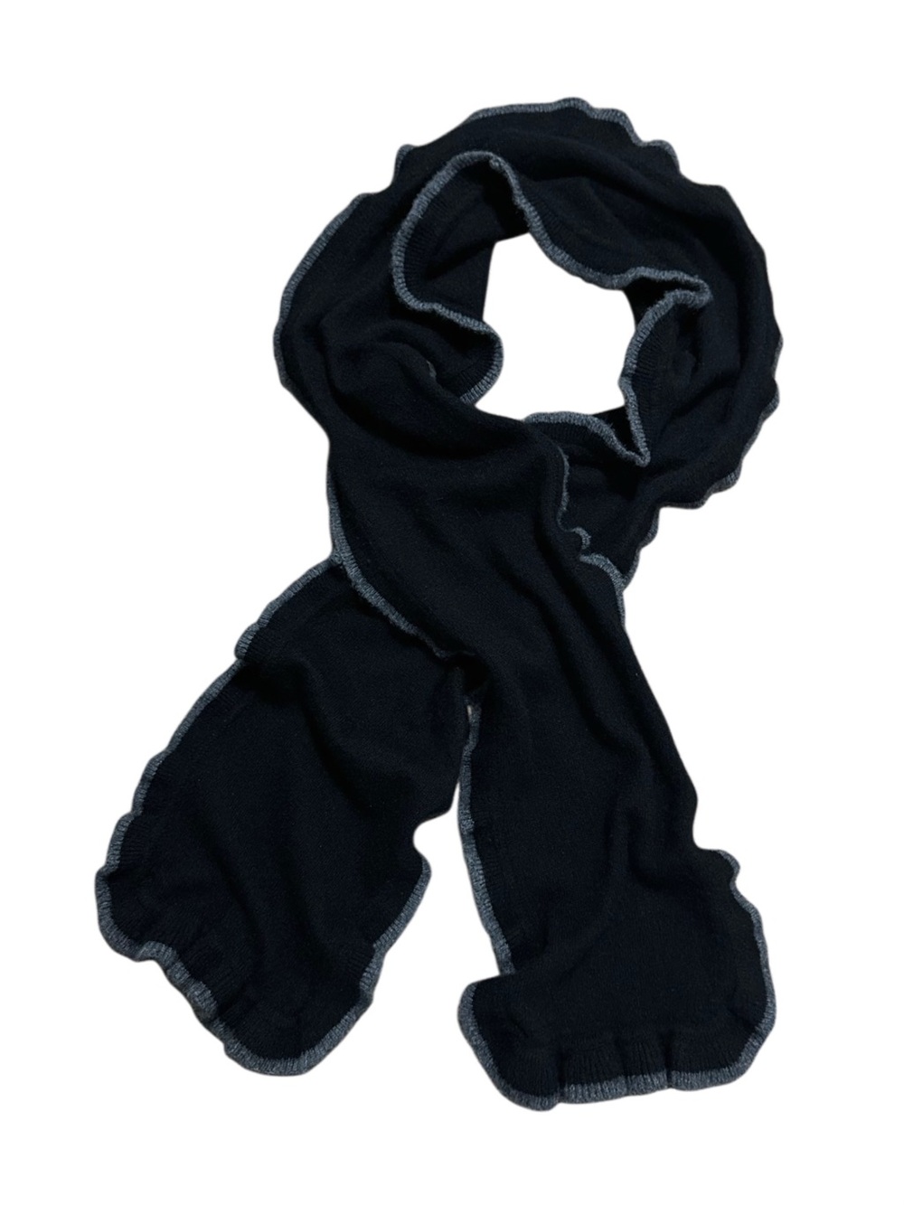 100% Cashmere Black Scarf Gray Minimalist Scalloped Edge Quiet Luxury